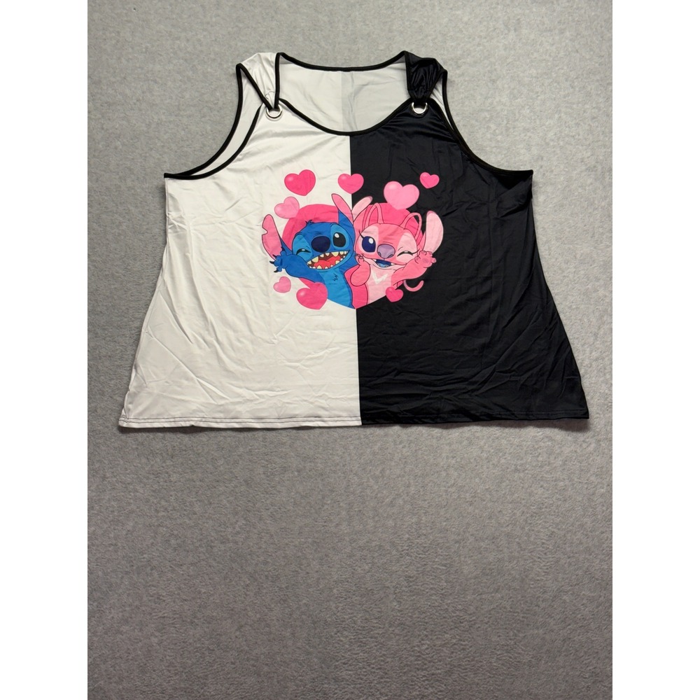 Disney Stitch and Angel Split Black White Tank Top Plus Size 6XL Grommet Detail